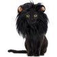 Black faux-fur lion head pet wig hat with orange ear tufts and molded cat-like face