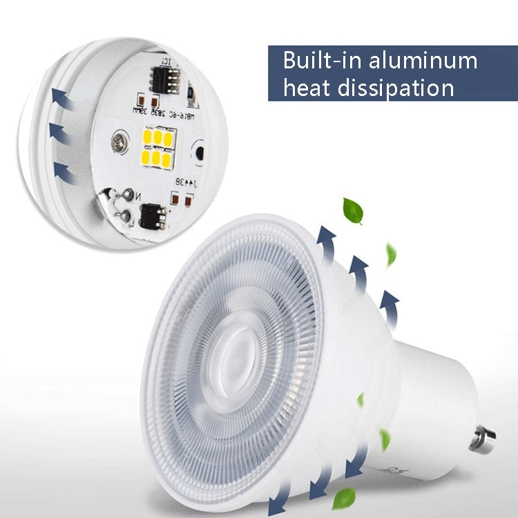 LED light cup bulb showing internal circuit LEDs and aluminum heat dissipation