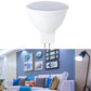White LED light cup bulb with frosted gray top and two metal pins