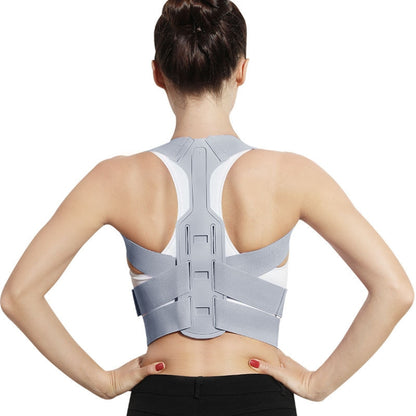 Back posture correction belt with light gray brace and adjustable straps