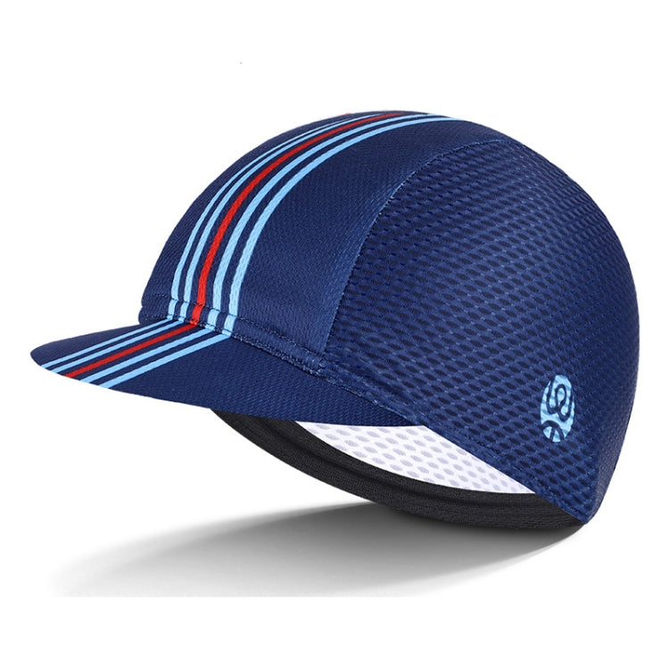 Breathable riding sun hat with navy mesh crown, red stripe accents, curved brim