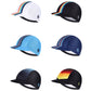 Assorted breathable riding sun hats with rainbow stripe bands in white, blue, and black