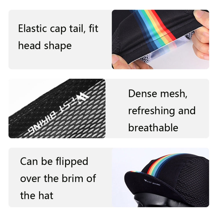 Breathable riding sun hat with rainbow stripe band and curved brim, black mesh fabric