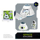 White space shuttle model building set with green wheels and included astronaut figure