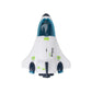 White rocket toy model with blue transparent cockpit and green accent window details