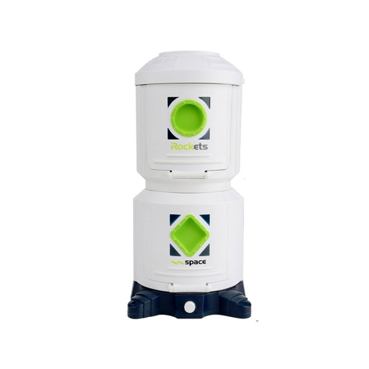 White space station DIY toy with two stacked modules and green window panels