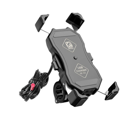 Motorcycle four-claw phone bracket with fixed clamp and USB charging module, dark gray