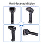 NETUM barcode scanner shown from multiple angles with display close-up diagram