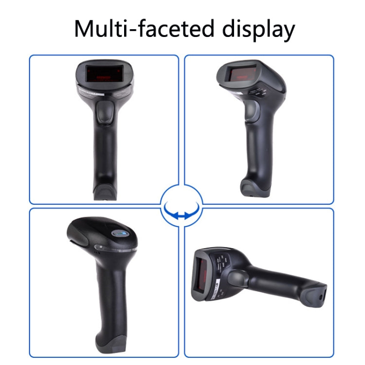 NETUM barcode scanner shown from multiple angles with display close-up diagram