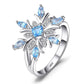 925 sterling silver snowflake flower ring with blue topaz stones