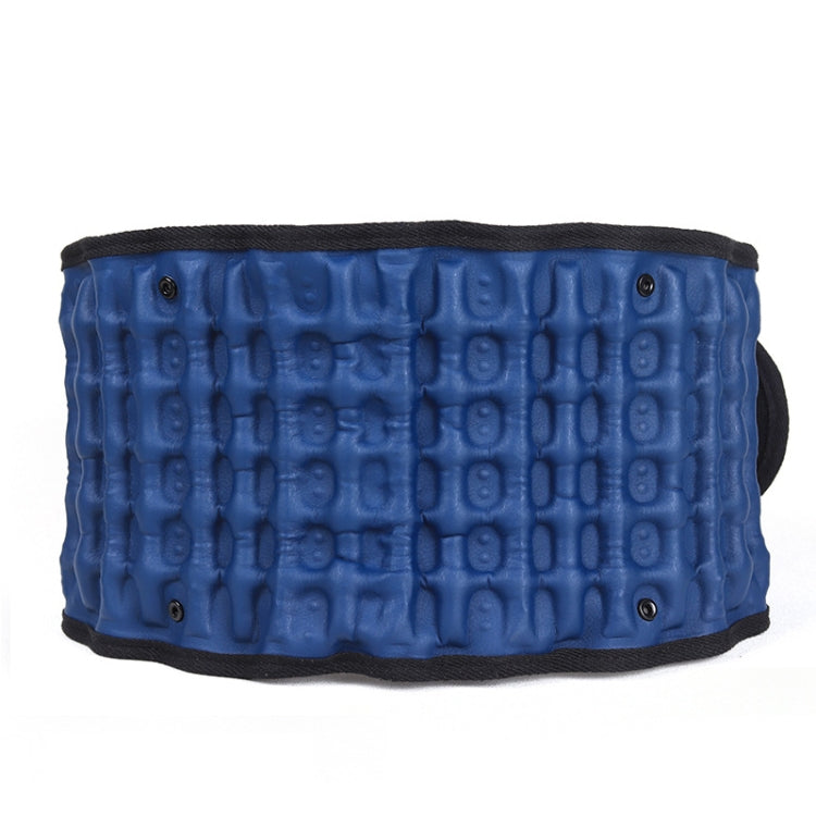Deep blue padded lumbar traction belt with textured inflatable support panels