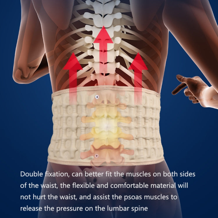 Beige waist lumbar support belt with inflatable back panels worn on torso