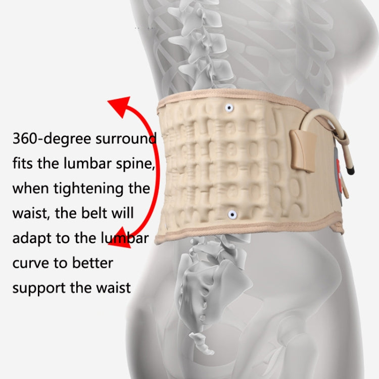 Beige inflatable lumbar traction belt with adjustable waist strap and side buckles