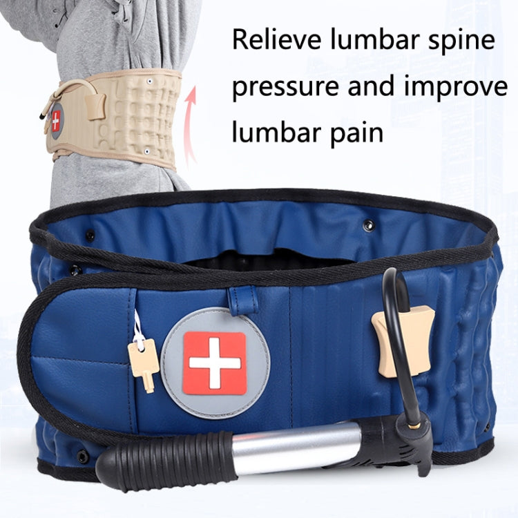 Deep blue lumbar traction belt with plus patch and pump connection
