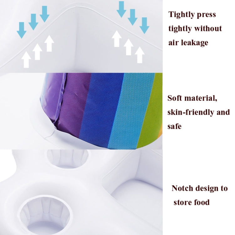 Inflatable cloud cup holder showing sealed air chamber and rainbow side panel