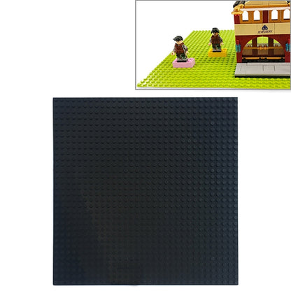 Black square building block base plate with stud pattern, 25.5 cm