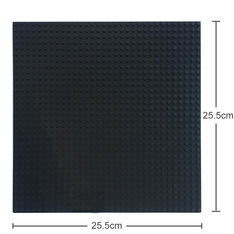Dark gray square building block base plate with stud pattern, 25.5 cm