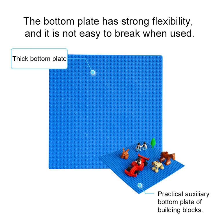 Blue square building block base plate with stud pattern, 25.5 cm