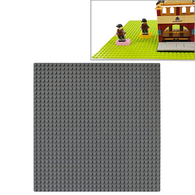 Light gray square building block base plate with stud pattern, 25.5 cm