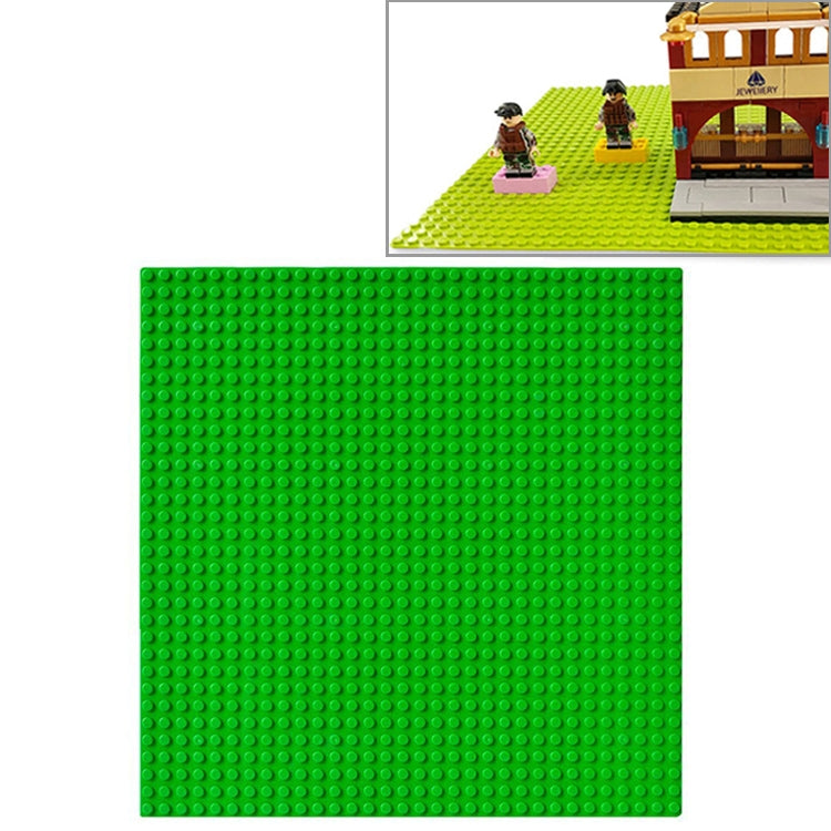 Green square building block base plate with stud pattern, 25.5 cm