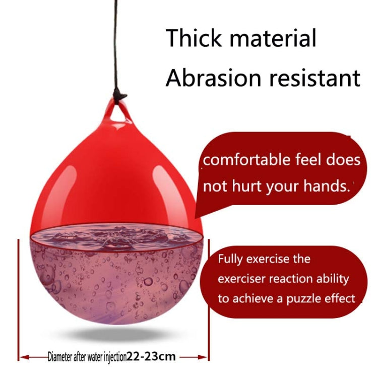 Red water-filled hanging punching bag with transparent lower section and hanging loop