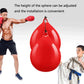 Red water-filled hanging punching bag with adjustable height strap for training