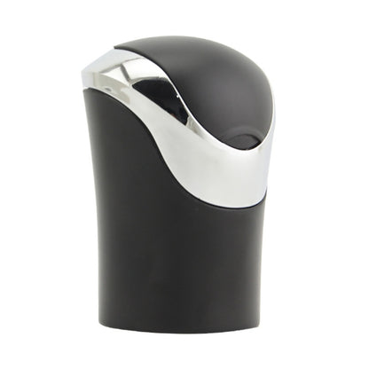 Black mini car ashtray with hinged lid and silver surround