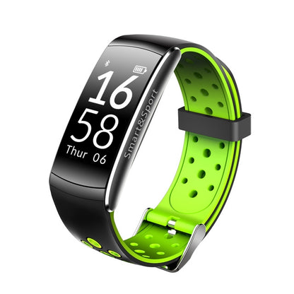 Smart watch with green silicone strap and black display, fitness tracker style