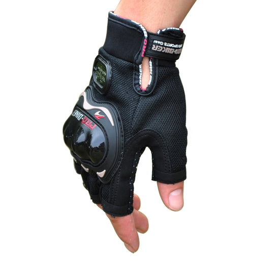 Black half-finger cycling glove with knuckle armor and hook-and-loop wrist strap