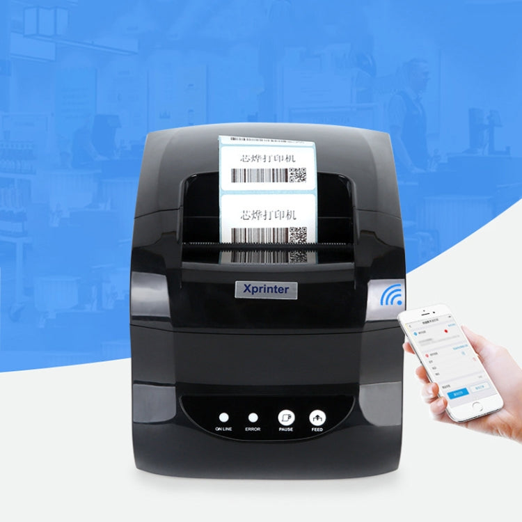 Thermal label printer with phone app in hand and wireless signal icon