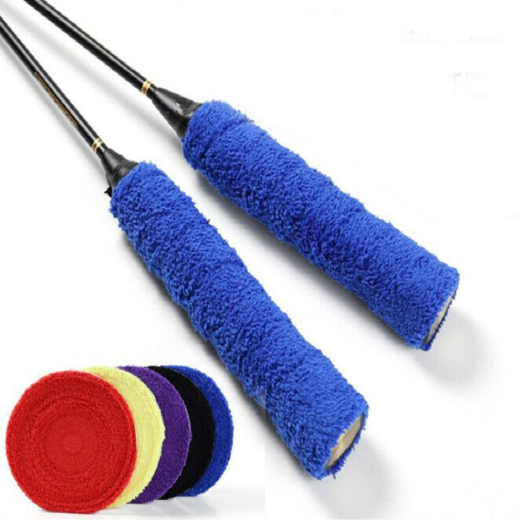 Pair of blue terry racket grip bands with rolled ends