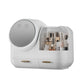 White desktop makeup storage box with round mirror, LED ring light, and front drawers