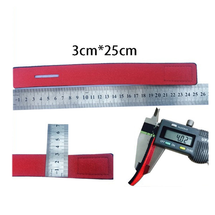 Red neoprene non-slip fishing rod strap, flat with stitched channel
