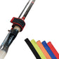 Black neoprene non-slip fishing rod strap looped around a fishing rod