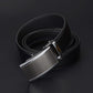Black two-layer leather belt showing silver buckle and belt edge construction.