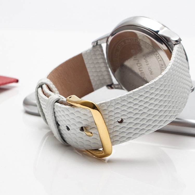 White calfskin lizard-pattern watch strap with gold pin buckle and eyelets