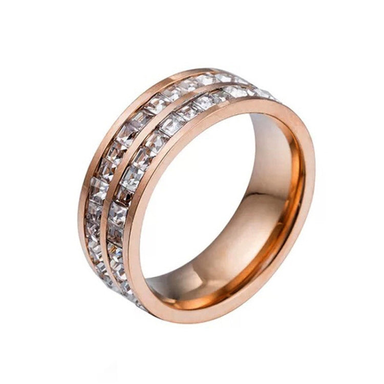 Girls titanium steel diamond ring, rose gold tone with crystal-studded band