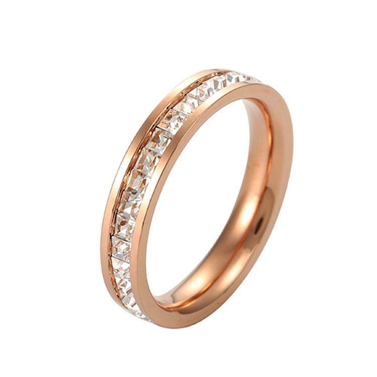Rose gold girls diamond-accent titanium steel ring, glossy rose-tone metal band