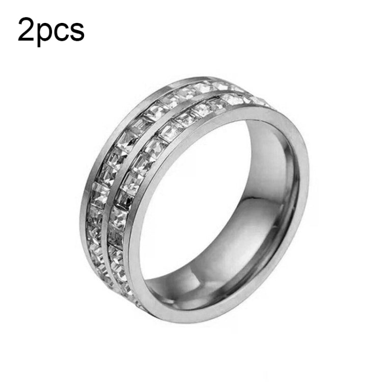 Girls titanium steel diamond ring, silver tone with sparkling crystal inlays