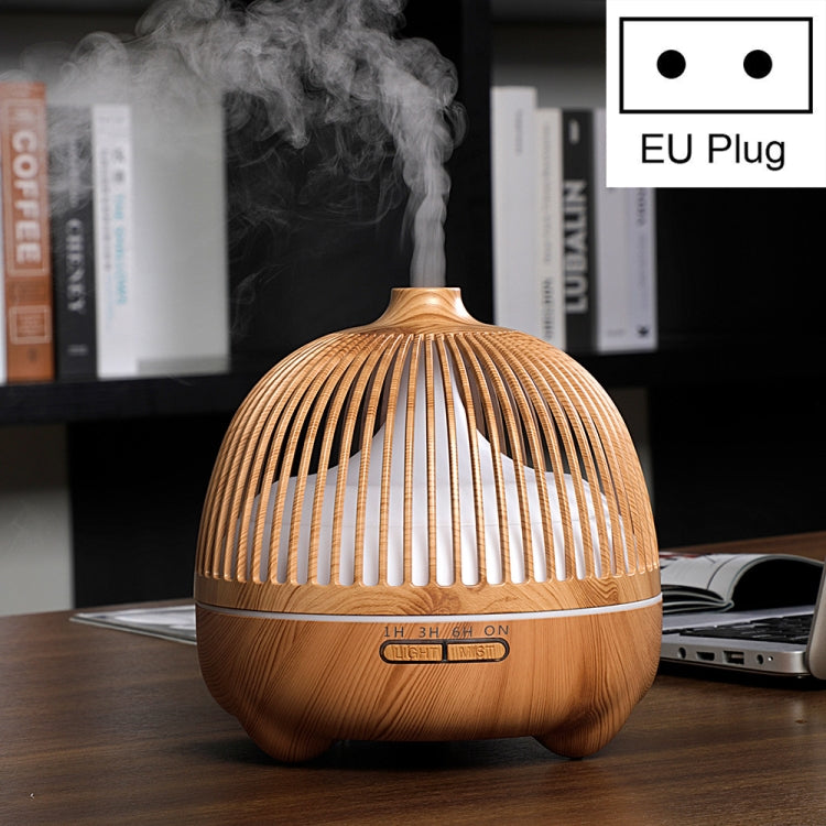 Light wood bird-cage ultrasonic aromatherapy humidifier with mist, EU plug