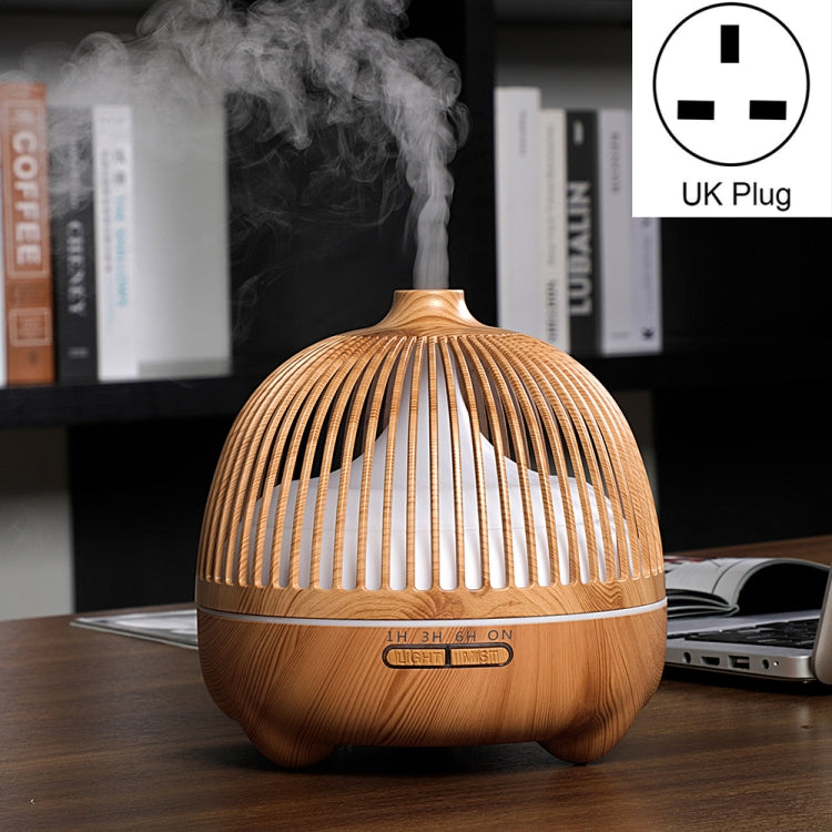 Light wood bird-cage ultrasonic aromatherapy humidifier with mist, UK plug