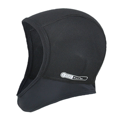 Black breathable motorcycle helmet interior cap with curved face opening