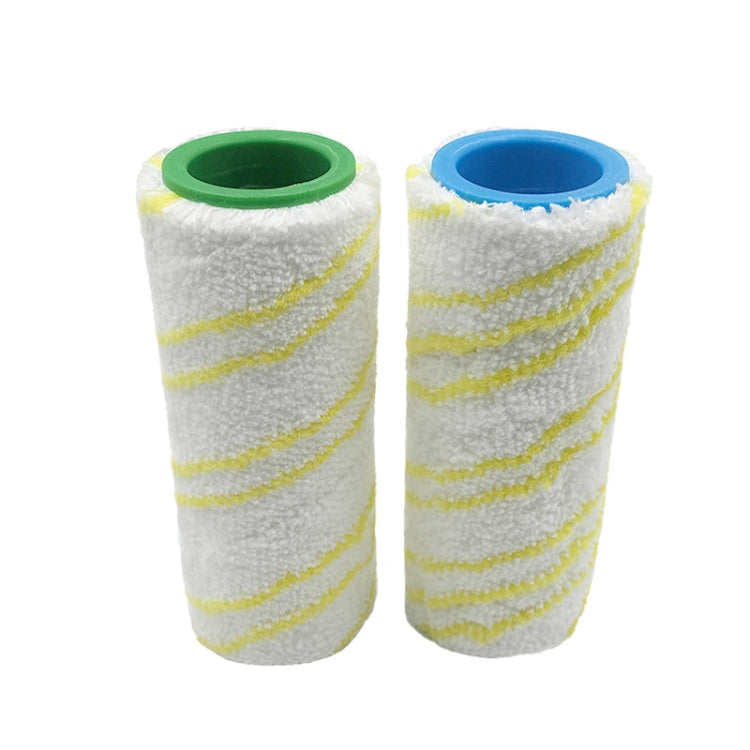 Washing machine roller brush refills set with white fabric and yellow stripes, blue and green ends