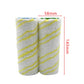 Two washing machine roller brush covers, white with yellow wavy stripes and colored end caps