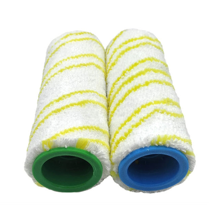 Washing machine roller brush refills, white with yellow stripes, green and blue plastic bases