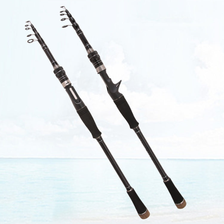 Pair of black telescopic fishing rods with line guides and cushioned handles