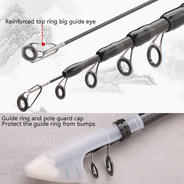Top section of fishing rod with reinforced ring guides and protective pole cap