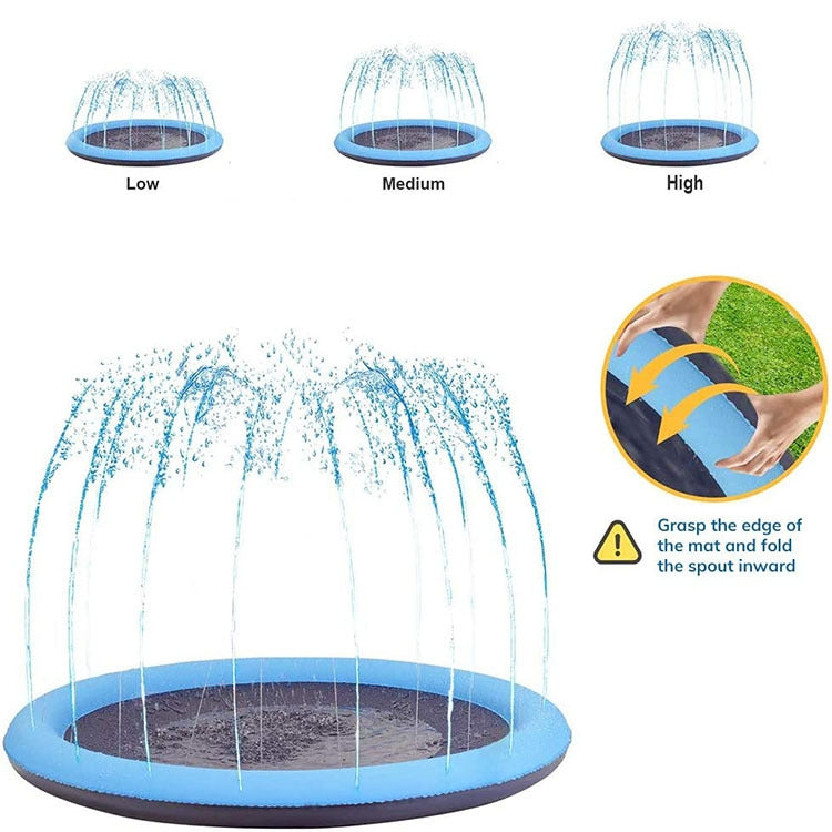 PVC sprinkler mat with low, medium, and high spray jets rising from the center.