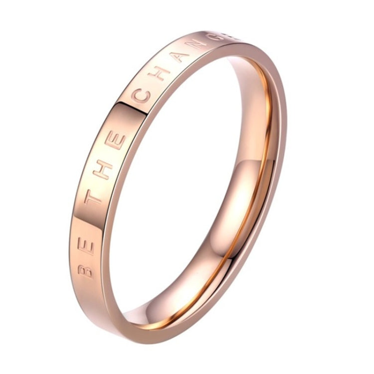 Rose-gold tone narrow couple ring, electroplated steel, engraved inner message.