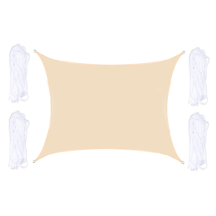 Beige waterproof sunshade sail with hanging ropes and corner attachment loops